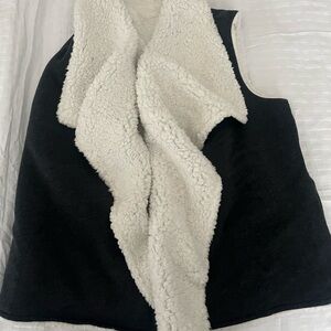 Women's Gray and Cream Reversible Sherpa Vest